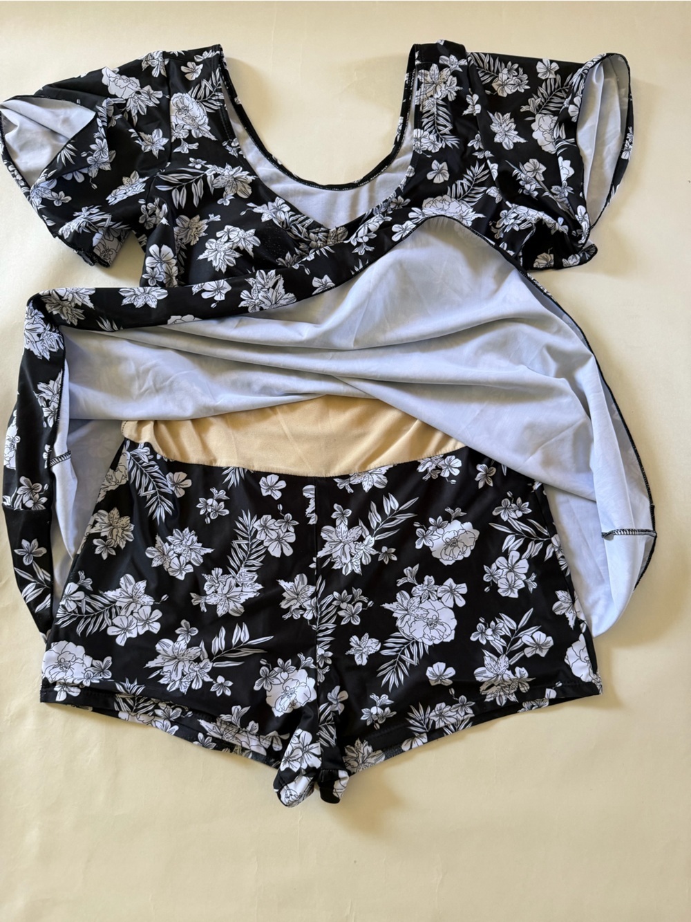 Women’s Black Floral One Piece Swimsuit: large - Picture 2 of 6